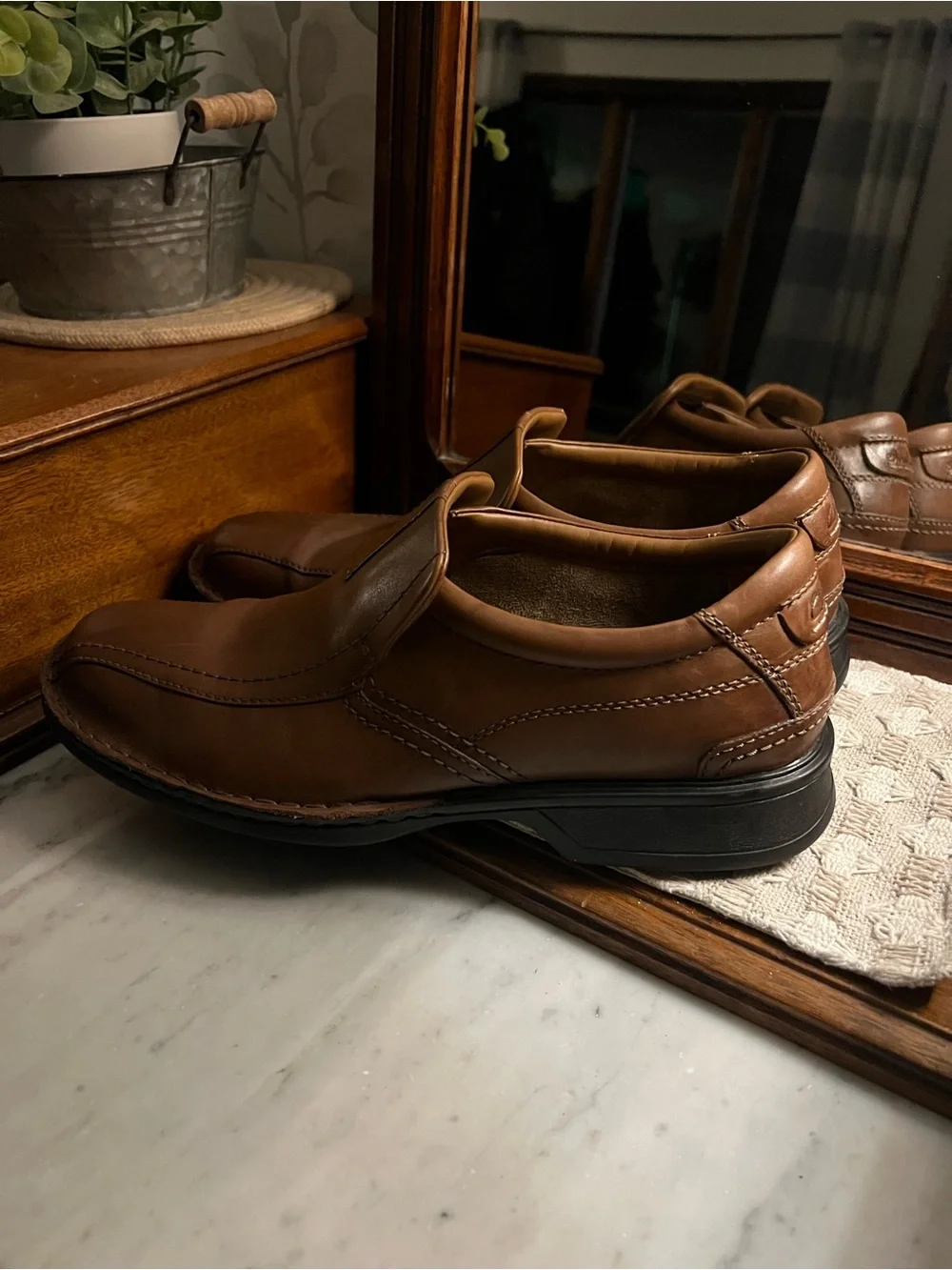 CLARK'S Classic‎ Escalade Step Slip On Leather Loafers Brown Black Men's Size 11